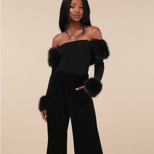 Lulus Absolutely Unreal Black Faux Fur Cropped Sweater Top - XS